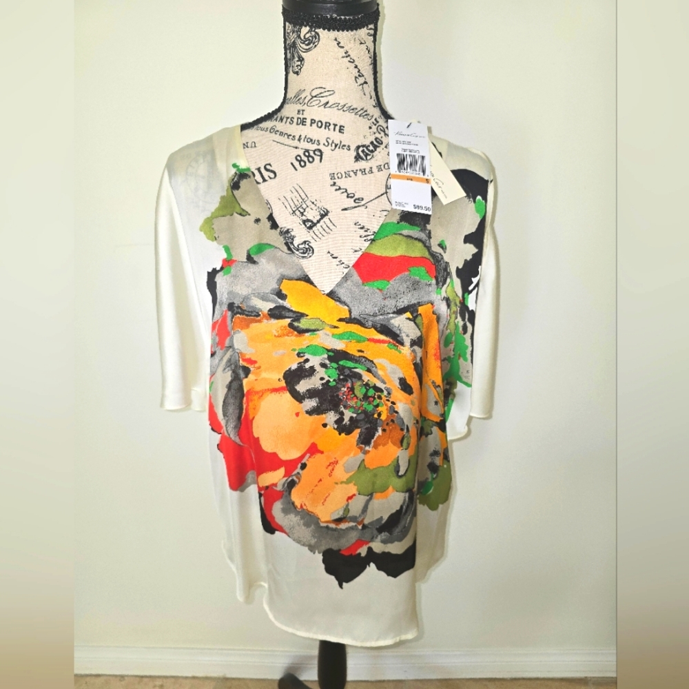 NEW Kenneth Cole NY Womens Silky Blouse Size S Colorful Summer with Tag Gift